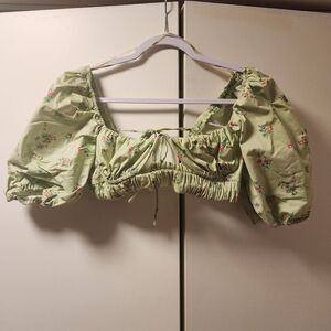 Forever 21 Puff Sleeve Floral Bra Top Small Cottagecore Coquette Italian Girl